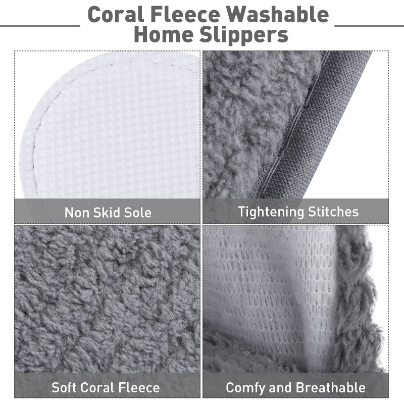 Elcoho 12 Pairs Closed Toe Spa Slippers Reusable Slippers Coral Fleece Washable Disposable Home Slippers for Women Men Guests Hotels House Slippers Housewarming Indoors Bathroom Party Traveling, Grey - Image 3
